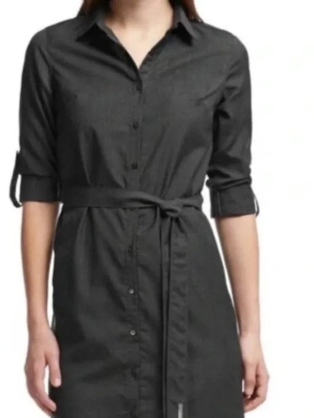 ICEBREAKER 100% Merino Wool "Destiny" Belted Pocket Shirt Dress Charcoal Gray S - Picture 2 of 6